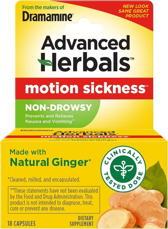 Dramamine Advanced Herbals Non-Drowsy Motion Sickness Relief Caplets, 18 Count (Pack of 3) - Image 1